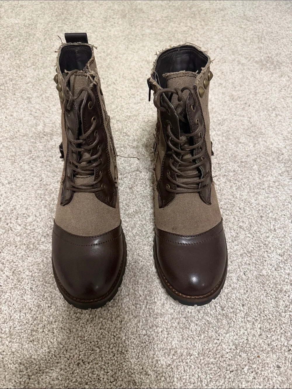groove Brown and Tan Lace-Up Ankle Boots